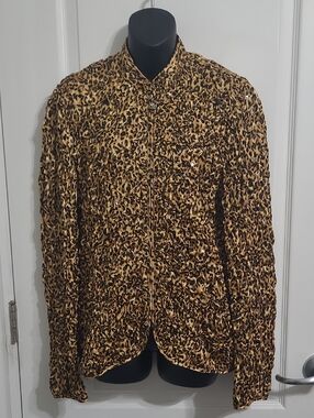 NWOT Tradition Leopard Sequined Rouched Lightweight Jacket Sz Large
